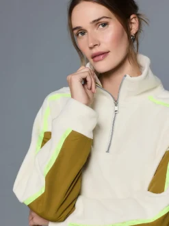 écru - Polaire à demi-zippée avec panneaux color block