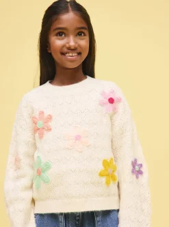 écru - Pull 3D à fleurs brodées (3-16ans)