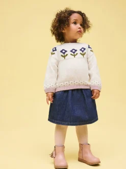 écru - Pull en maille à fleurs (3mois-7ans)