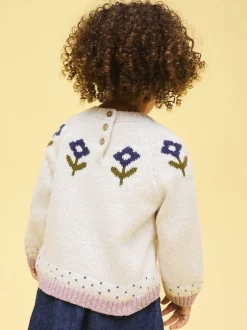 écru - Pull en maille à fleurs (3mois-7ans)