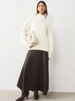 écru - Pull en maille épaisse à col droit avec laine