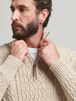 Écru - Pull Superdry Jacob avec col boutonné