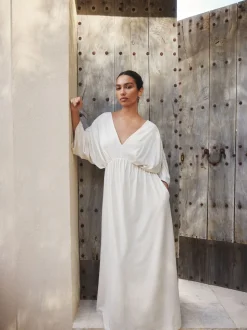 écru - Robe longue caftan en jersey