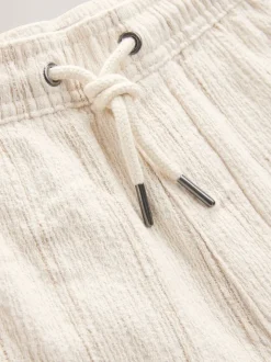 écru - Short texturé à rayures et taille élastique