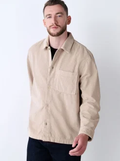 écru - Surchemise veste-chemise en velours côtelé à poche unique