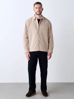 écru - Surchemise veste-chemise en velours côtelé à poche unique