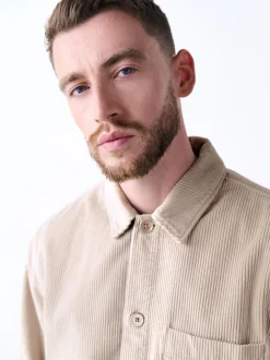 écru - Surchemise veste-chemise en velours côtelé à poche unique