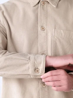 écru - Surchemise veste-chemise en velours côtelé à poche unique