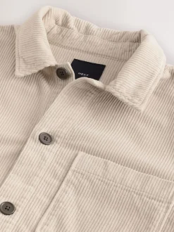 écru - Surchemise veste-chemise en velours côtelé à poche unique