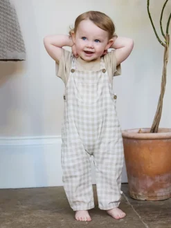 Écru - The Little Tailor Ensemble salopette et t-shirt tissé bébé