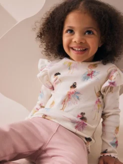 écru - T-shirt côtelé à manches longues et volants (3mois7ans)