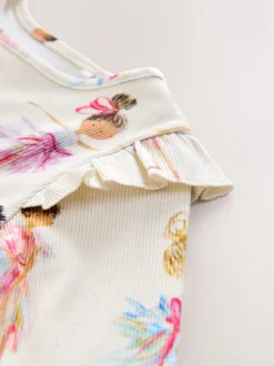 écru - T-shirt côtelé à manches longues et volants (3mois7ans)