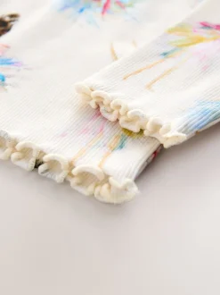 écru - T-shirt côtelé à manches longues et volants (3mois7ans)