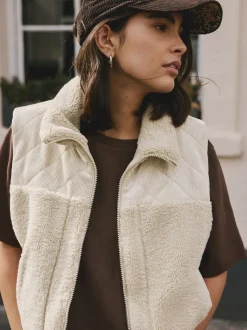 écru - Veste zippée en velours côtelé en mélange de borg