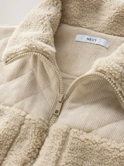 écru - Veste zippée en velours côtelé en mélange de borg