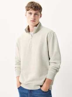 Écru chiné - Quart de zip - Sweat-shirt en jersey riche en coton