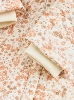 Écru Imprimé Fleuri - Combinaison Bébé à capuche Effet froissé tissée (0mois-2ans)