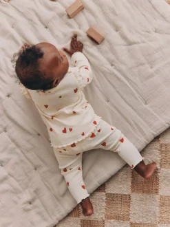 Écru motif cœur - Ensemble 2 pièces haut et Leggings bébé (0mois-2ans)