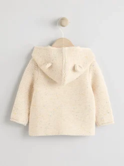 Écru moucheté - Bébé à capuche en tricot Cardigan