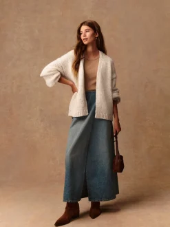 Écru moucheté - Cardigan en grosse maille doux