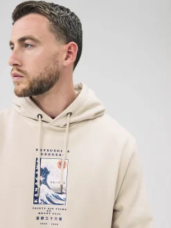 Écru neutre - Sweat à capuche à enfiler - Licence graphique Hokusai