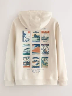 Écru neutre - Sweat à capuche à enfiler - Licence graphique Hokusai
