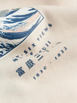 Écru neutre - Sweat à capuche à enfiler - Licence graphique Hokusai