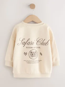 Écru Safari Club - Sweat-shirt en jersey à col rond imprimé au dos (3mois7ans)