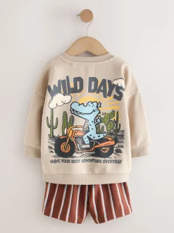 Écru Wild Days - Ensemble Sweat-shirt et Shorts à Col rond (3mois-7ans) (3mois-7ans)