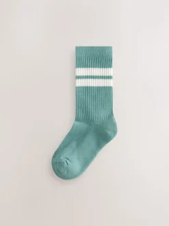 Écru/Bleu/Minéral - Cushioned Semelle intérieure Cotton Rich Ribbed Tipped Chaussettes 5 Lot