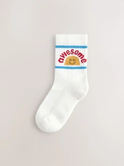 Écru/Moutarde/Rouge Slogan rétro - Lot 5 paires de chaussettes Character riches en coton