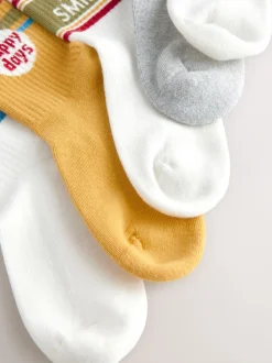 Écru/Moutarde/Rouge Slogan rétro - Lot 5 paires de chaussettes Character riches en coton