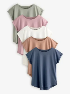 Écru/Taupe/Brown/Bleu/Jaune - Lot de 5 T-shirts à mancherons