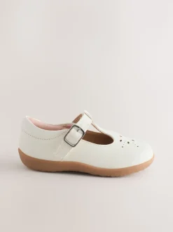 Cuir blanc - Chaussures premiers pas avec barre en T à fermeture par contact