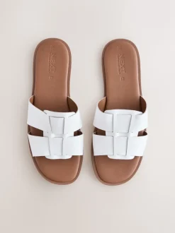 Cuir blanc - Sandales mules à fente