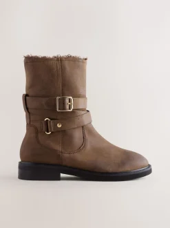 Cuir huilé marron châtaigne - Bottines Forever Comfort® à boucle doublées de peau de mouton