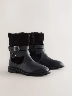 Cuir huilé noir - Bottines Forever Comfort® à boucle doublées de peau de mouton