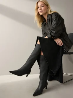 Cuir noir - Bottes skinny à talons hauteur genou