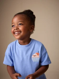Cupcake bleu - T-shirt brodé à manches courtes (3mois à7ans)