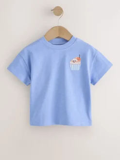 Cupcake bleu - T-shirt brodé à manches courtes (3mois à7ans)