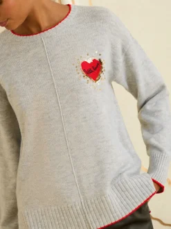 Cœur d’amour rouge à sequins gris - Love & Roses pull en maille confortable