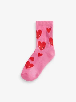 cœur Rose/Blanc - Lot de 3 paires de chaussettes de sport pour l'école enrichies en coton matelassées