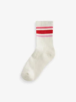 cœur Rose/Blanc - Lot de 3 paires de chaussettes de sport pour l'école enrichies en coton matelassées