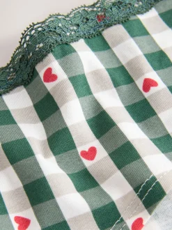 Cœur rouge/vert à carreaux - Lot de 4 culottes en coton et dentelle