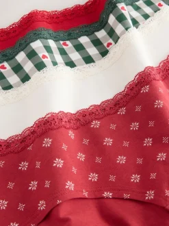 Cœur rouge/vert à carreaux - Lot de 4 culottes en coton et dentelle