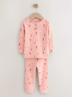 Cœurs écru/rose - Lot de 2 pyjamas gaufrés (9mois à12ans)