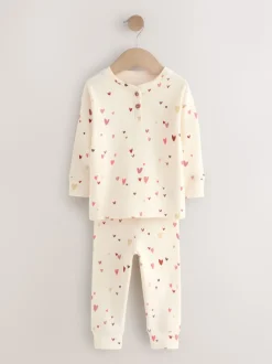 Cœurs écru/rose - Lot de 2 pyjamas gaufrés (9mois à12ans)