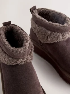 Daim marron chocolat - Bottes à plateforme en fausse fourrure en peau de mouton