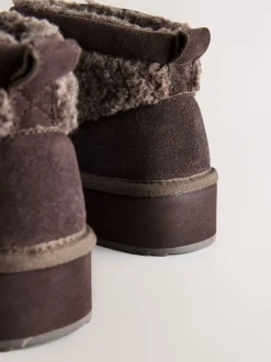Daim marron chocolat - Bottes à plateforme en fausse fourrure en peau de mouton
