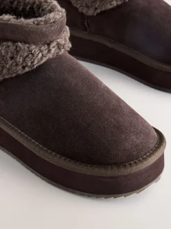 Daim marron chocolat - Bottes à plateforme en fausse fourrure en peau de mouton